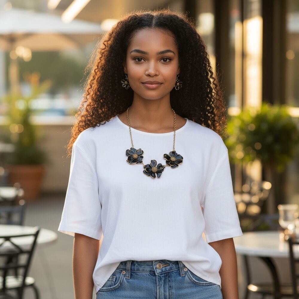 3/$25 - Apt. 9 Black Floral Necklace & Earrings Set